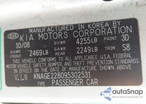 2009 Kia Optima Lx z USA, uszkodzony, nr VIN KNAGE228095302531